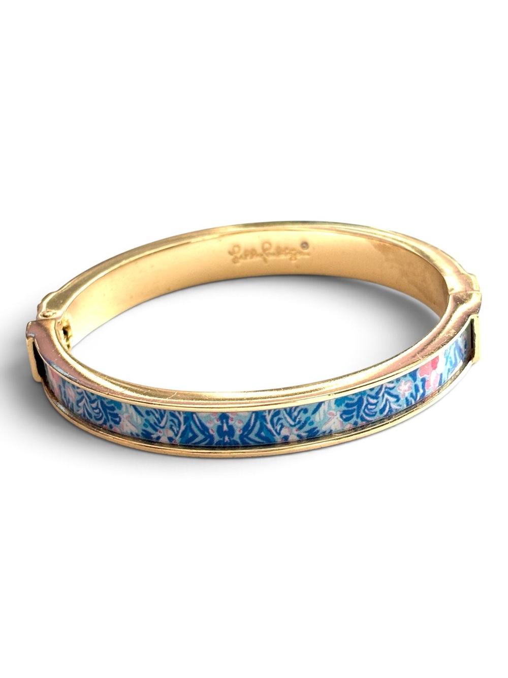 Lilly Pulitzer Takin It Easy Blue Peri Floral Enamel Hinged Bangle Bracelet